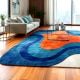 Handcrafted Blue Wave Abstract Living Room Rug